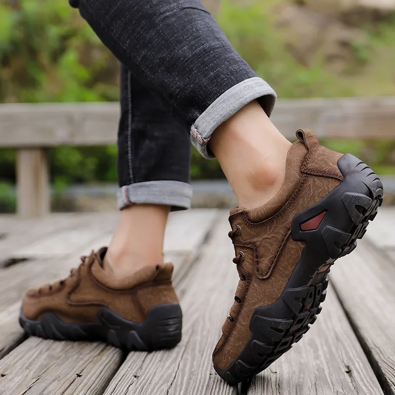 Мужская походная обувь из натуральной кожи водонепроницаемые уличные кроссовки