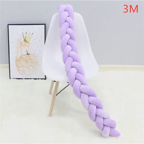 Purple 3M 2 м/3 м детская защита для кроватки с узлом Детская кровать бампер плетение плюшевая детская подушка для колыбели для новорожденных детская кровать бампер декор комнаты - Цвет: Purple 3M