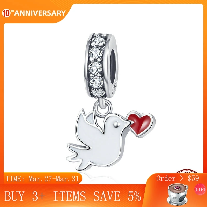 

CodeMonkey White Pigeon For Lover Pendant Love Message Charm fit for Original Silver Bracelet 925 Sterling Silver Bijoux CMC1227