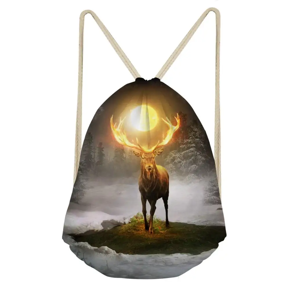 HaoYun Women's Travel Drawstring Backpack Moon Deer Pattern Beach Shoes Pocket Kawaii Animal Print Girls Mini Organizer Bags