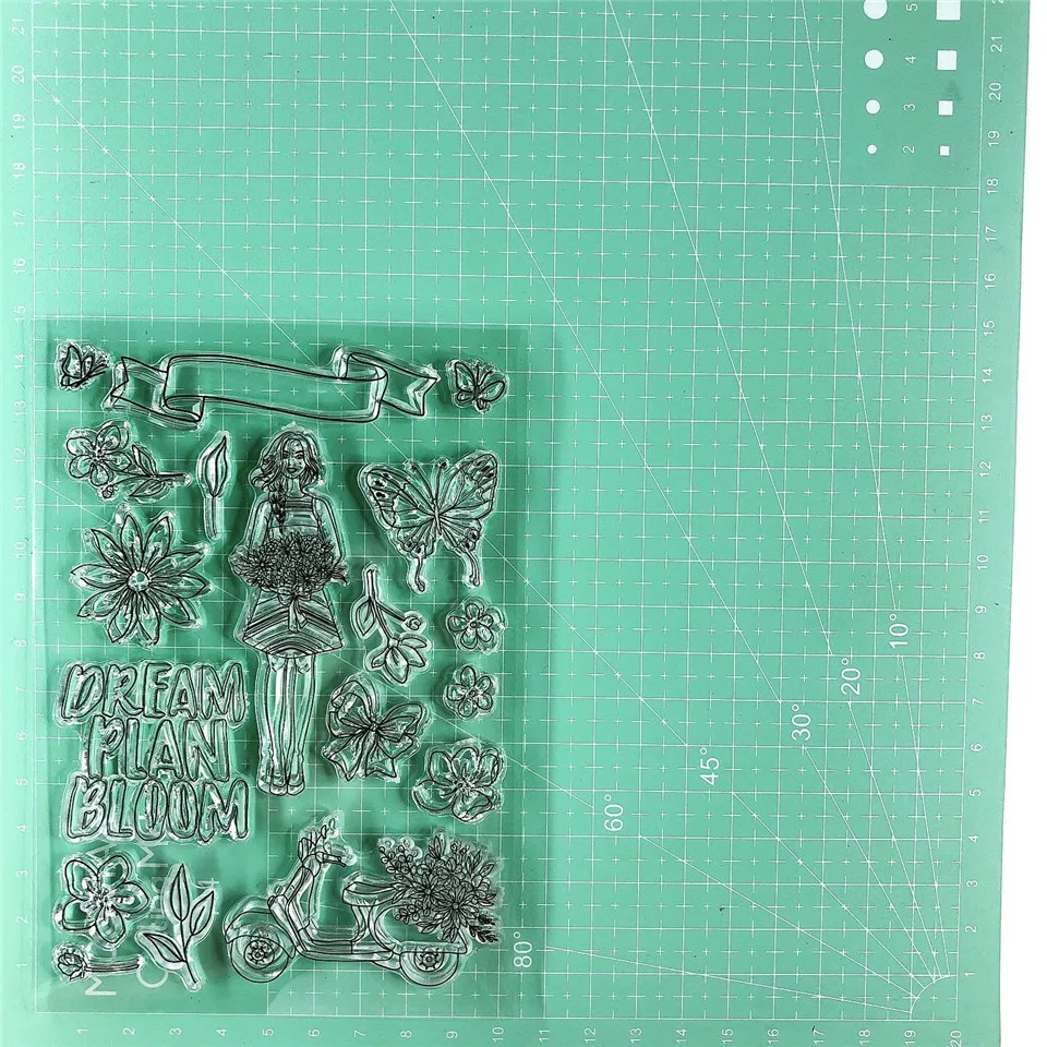 11*15 цветок девушка прозрачный силиконовый штамп печать для DIY Скрапбукинг Фотоальбом Декоративные прозрачные штампы лист