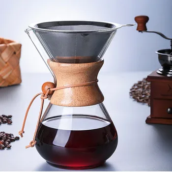 

1000ml Glass Coffee Pot Dripper Moka Tea Maker Percolator Barista Tools Espresso Manual Kettle Teapot With Stainless Steel