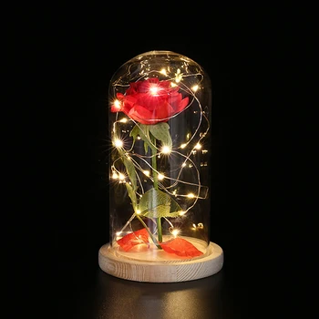 

Valentine's Day Gift Artificial Red Rose Flower LED String Light With Glass Cover Remote Control Ornament Wedding Decoration