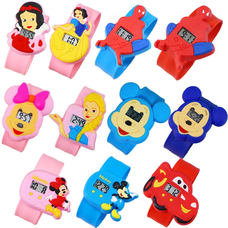 Disney Spiderman Mickey Minnie nieve niño blanco solapa en círculos juguete ver gel de sílice de los niños LED reloj electrónico a ver