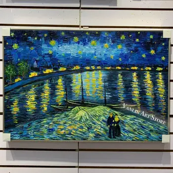 

Great 60X90cm No Frame Handmade Van Gogh Starry Night Over the Rhone oil painting for Living Room Hand painted Wall Decor