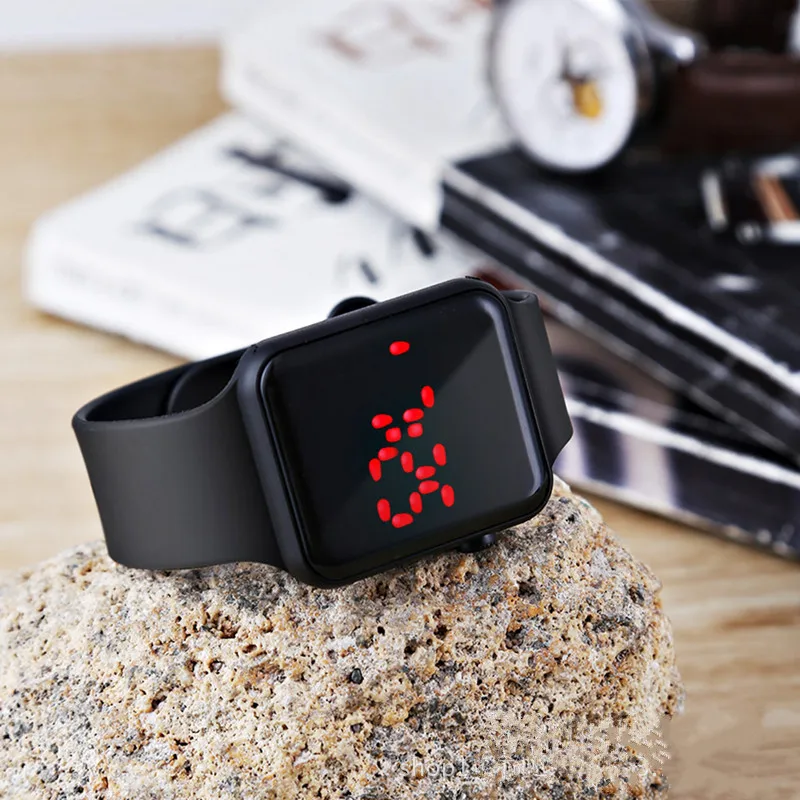 Светодиодный электронные спортивные силиконовые детские часы, модные повседневные уличные цифровые часы с дисплеем, простые детские подарочные часы для девочек и мальчиков, Reloj - Цвет: Black Black