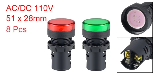 Red Green 8 Pack Uxcell 2-8 шт. индикаторы AC/DC 110 в красный зеленый светодиодный Скрытая Панель Крепление 7/" 22 мм светодиодный лампочка-индикатор - Цвет: Red Green 8 Pack