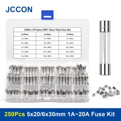 Fusíveis de vidro do sopro rápido do jogo sortido do fusível do tubo de vidro de 250 pces 5x20mm 6x30mm 1a 2020a 15 valores jogo sortido