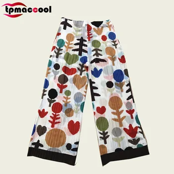 

Tpmaccool luxury designer HIGH END 2020 women New Style slik Thin Jacquard Flowers Elastic Waist Wide Leg Pants Female S-L