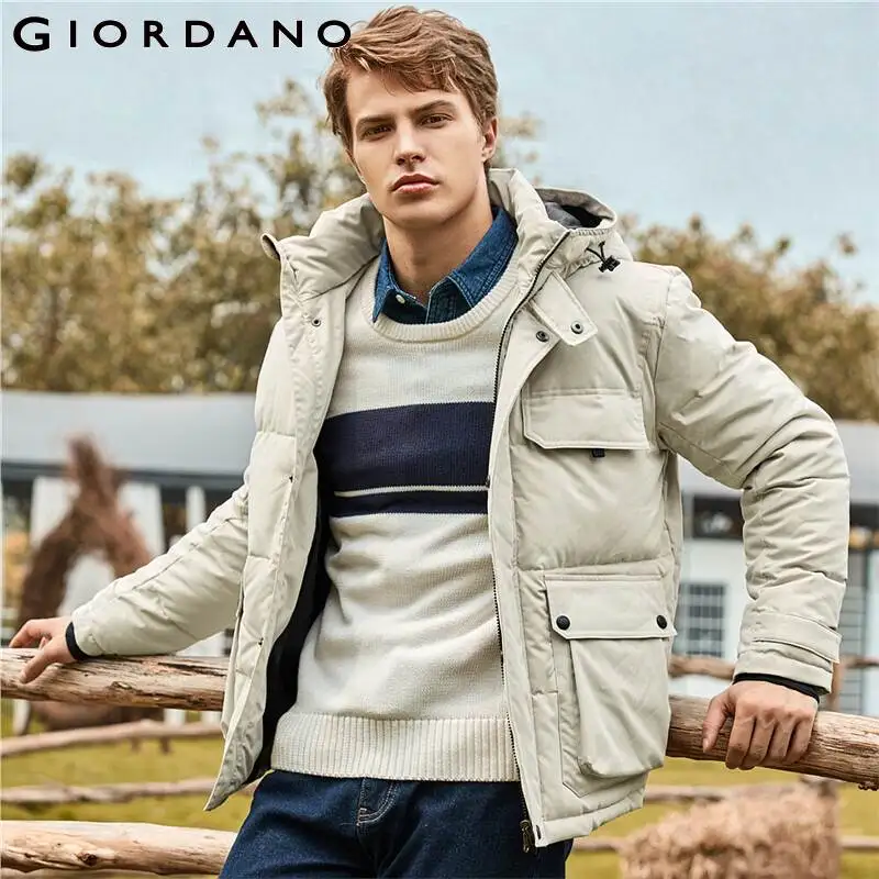 Giordano мужская зимняя куртка с застежкой на молнии и капюшоном выполнена в