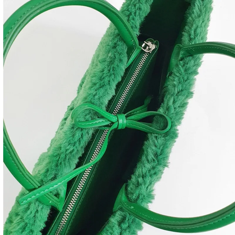 luxury faux fur woven large tote designer women handbags lambswool lady hand bags warm plush big female purses 2021