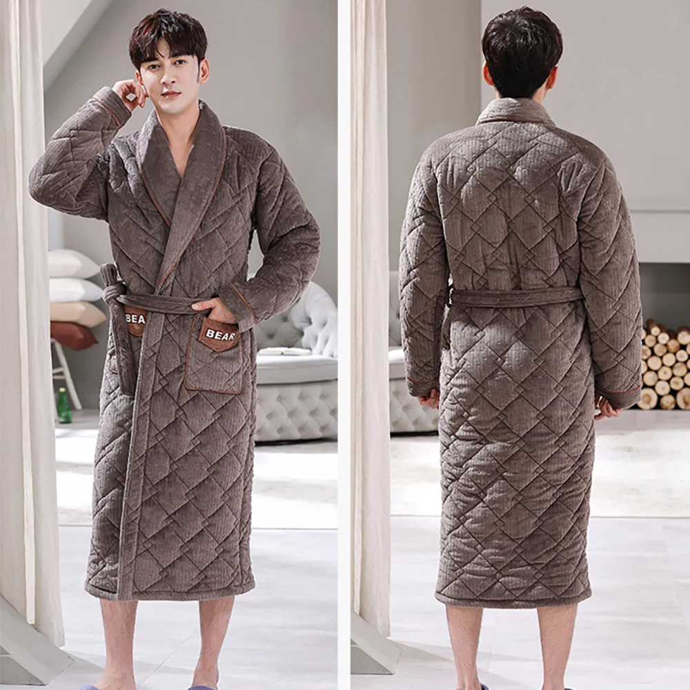 mens pajama pants Winter Men's Bathrobe Terry Robe 3-layer Flannel Super Thick Warm Dressing Gown Luxury Solid Plaid Long Robe For Man Towel Towel mens silk pajamas short set