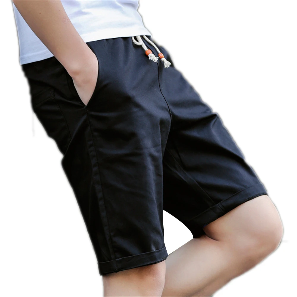 Новые шорты Повседневное летние шорты Для мужчин прямое длины до колена шорты с карманами на молнии, хлопковые однотонные шорты-бермуды Masculino бесплатно