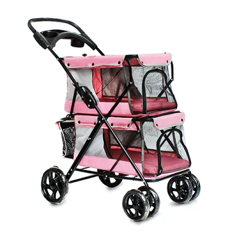 

M8 Portable Folding Double-layer Pet Stroller for 2 Dogs with Large Space Four-wheeled Double Dog Strollers Sale Outdoor Travel