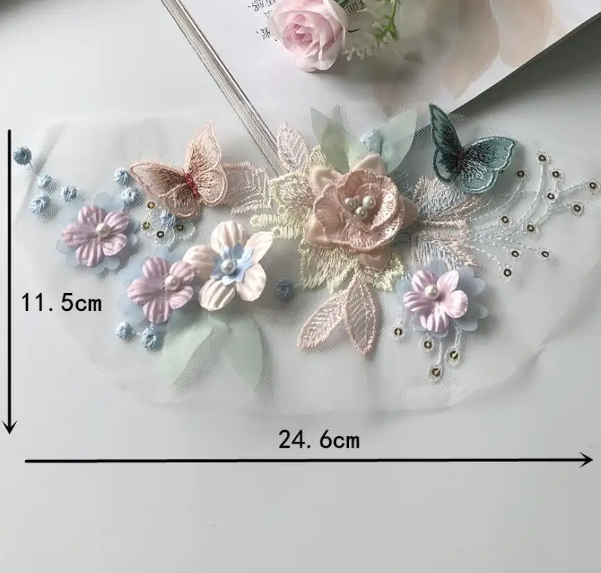 1 PC Embroidery 3D Floral Butterfly Lace Applique Patch Delicate Pearl Lace Wedding Clothing Decoration Sewing DIY Accessories lace sewing accessories lace sewing supplies lace accessories lace garment accessories clothing accessories lace decoration clothing craft accessories sewing patches