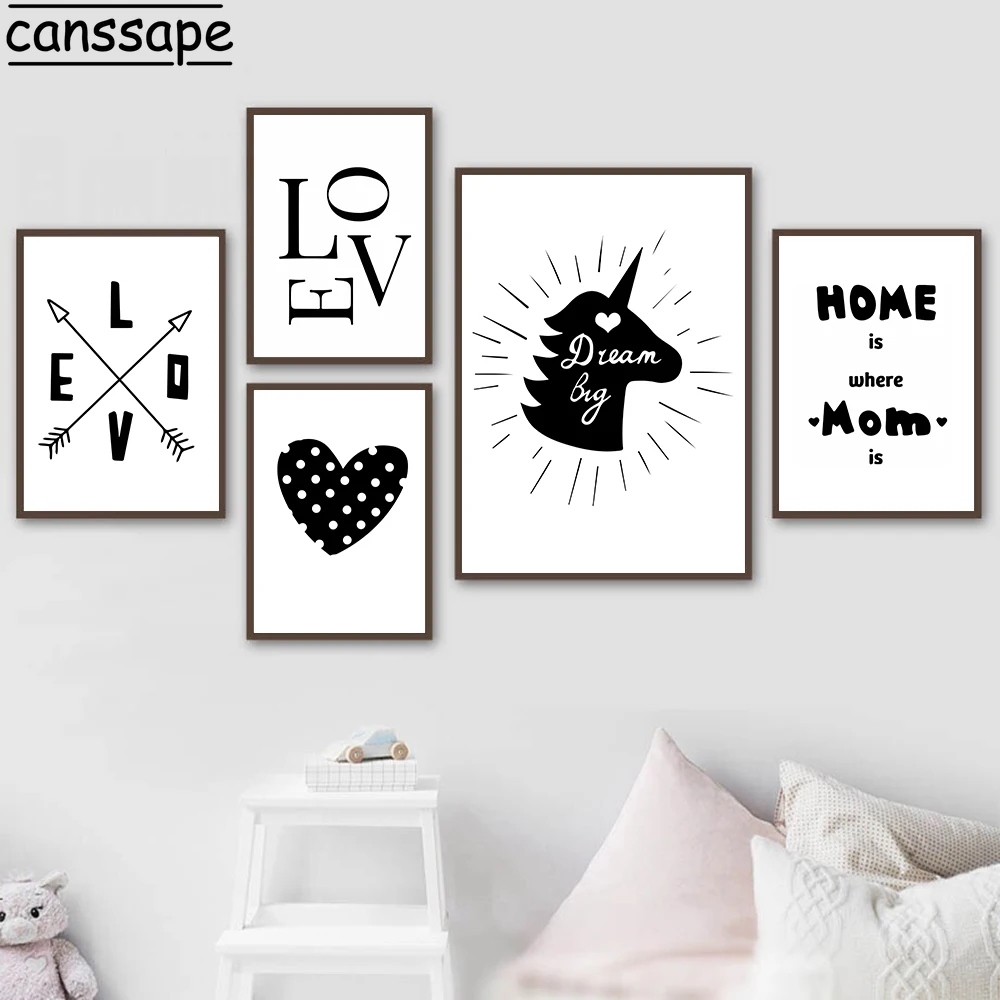 Licorne Affiche Amour Citations Toile Peinture Noir Et Blanc Affiche Peinture Mur Art Imprimer Nordique Affiche Mur Photo Chambre D Enfants Bebe Doula Et Moi Boutique En Ligne