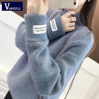 

Vangull Half-Turtleneck Knitted Sweater Women Thick Soft Long Sleeve Female Pullovers 2019 Winter Warm Top Solid Sweater Girls
