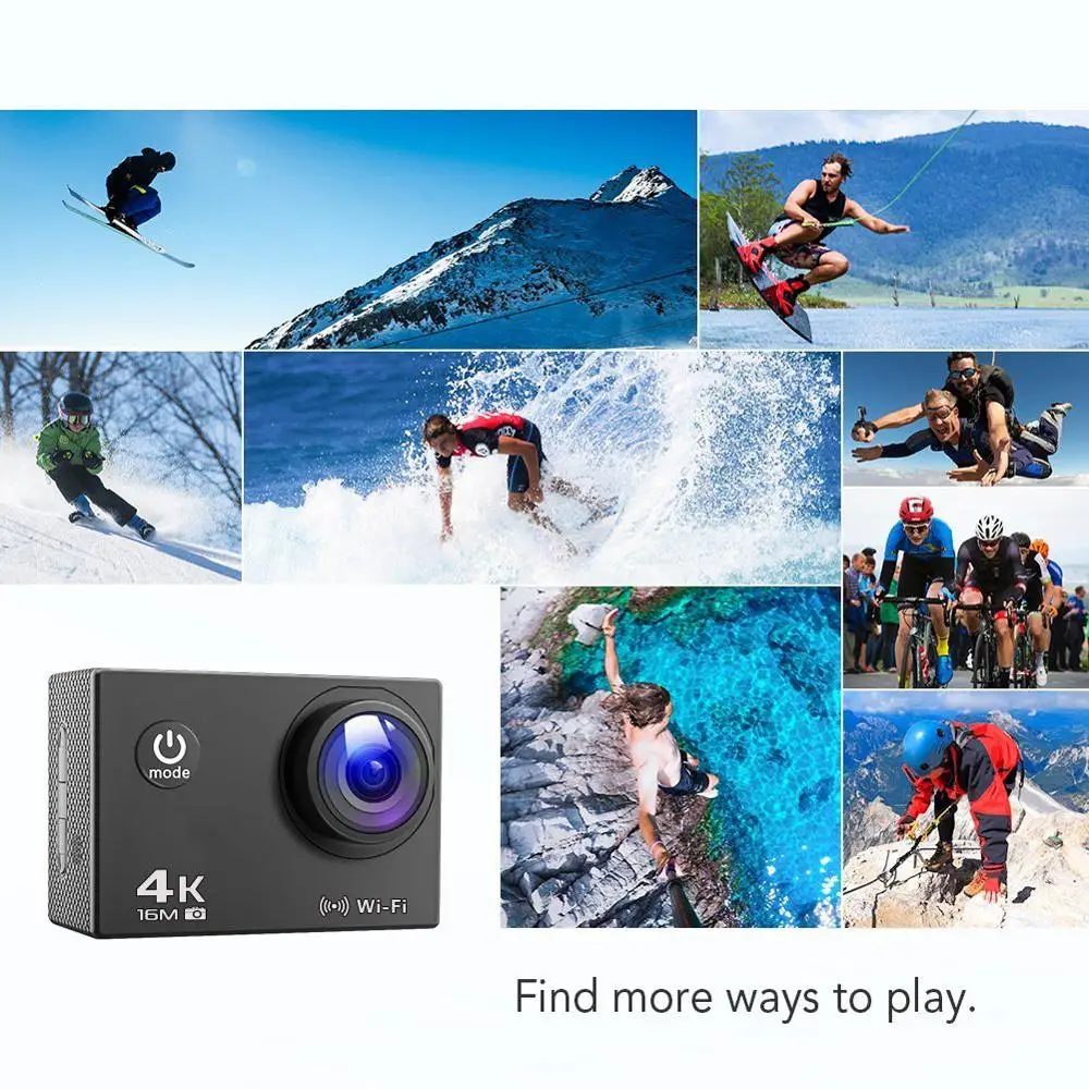 Go Sport pro Камера 16MP настоящий 4K спортивные Камера со встроенным WI-FI 2 дюймов ЖК-дисплей экран 170 градусов широкоугольный объектив с фокусным расстоянием