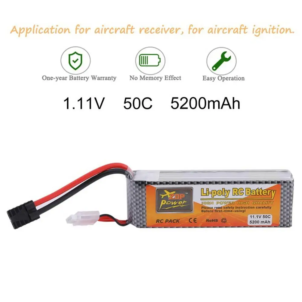 

2Pcs ZOP Power 5200MAH 11.1V 50C TRX Plug Lipo Battery Rechargeable Battery for RC Racing Drone Aircraft Helicopter Car Boat