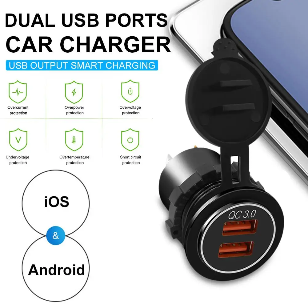 Зарядное устройство QC 3 0 с двумя USB портами автомобильное зарядное Blu ray