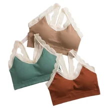 Женский кружевной топ с бретельками, Женский хлопковый Тонкий Топ, летние женские кружевные бюстгальтеры