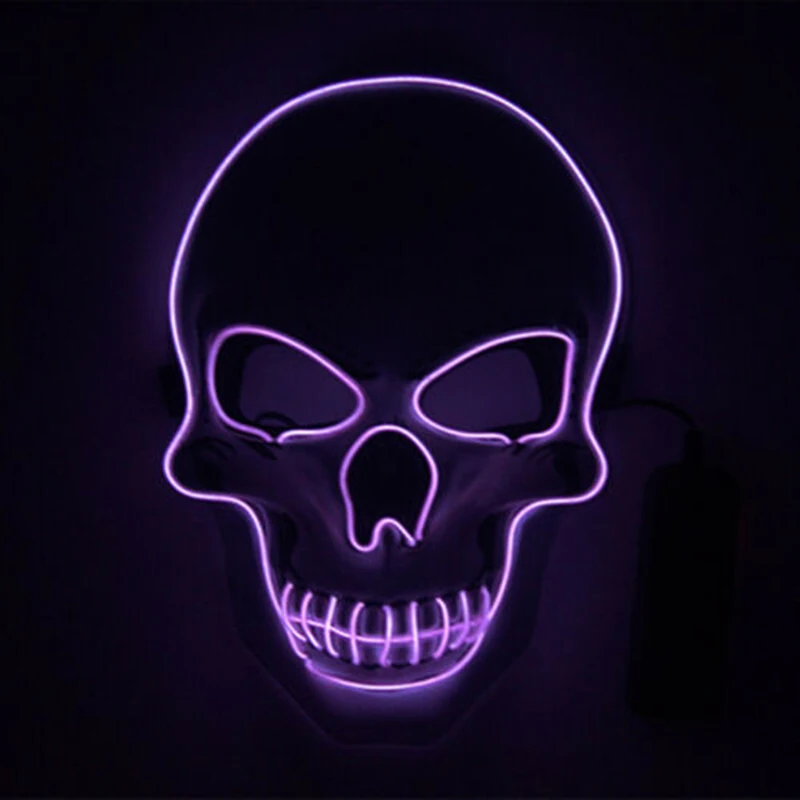 Purple 1 шт. Изысканная Волшебная Очаровательная крутая маска на Хэллоуин, светодиодный неоновый маски, страшный череп, ужасная маска, маскарадные страшные маски - Color: Purple