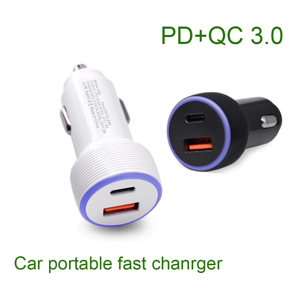 1 шт. type C зарядное устройство для автомобиля USB C адаптер автомобильные быстрые зарядные устройства мульти напряжение QC 3,0 Быстрая зарядка PD умное зарядное устройство с ночным светом