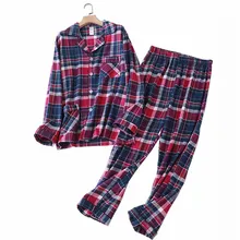 Мужской пижамный комплект, простой стиль, клетчатый длинный рукав, полный хлопок, комплект одежды для сна, удобная Свободная Домашняя одежда для осени, повседневная одежда