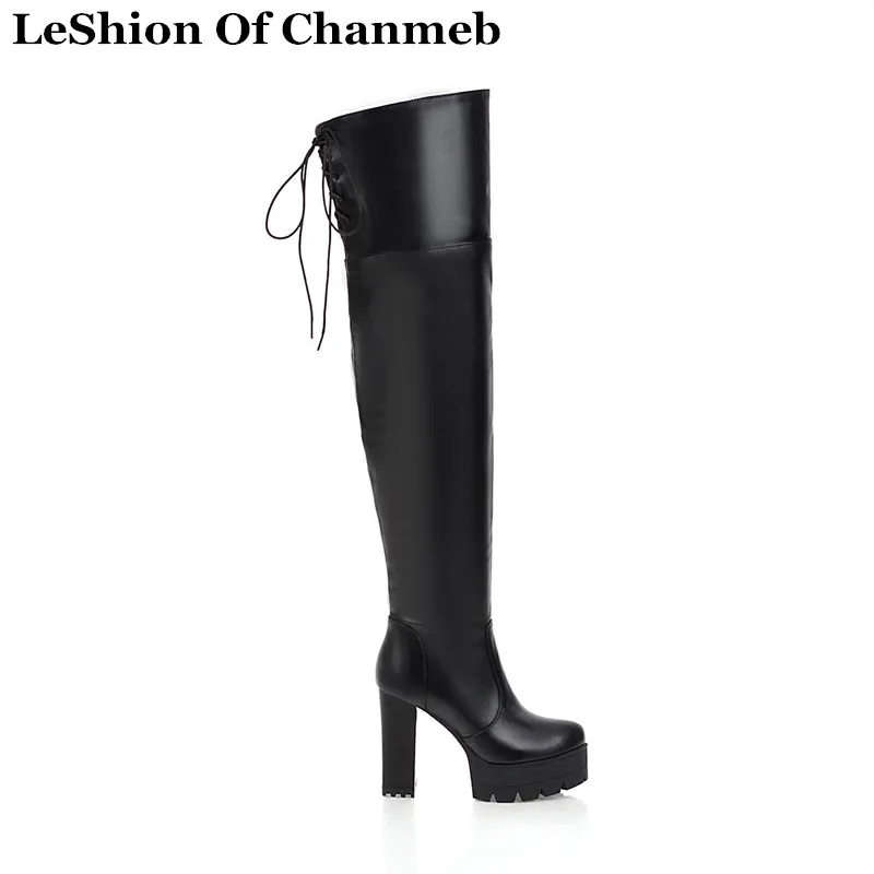 

winter platformed thick chunky high heels thigh high boots for women ladies zipper lace up over the knee tall boots female shoes