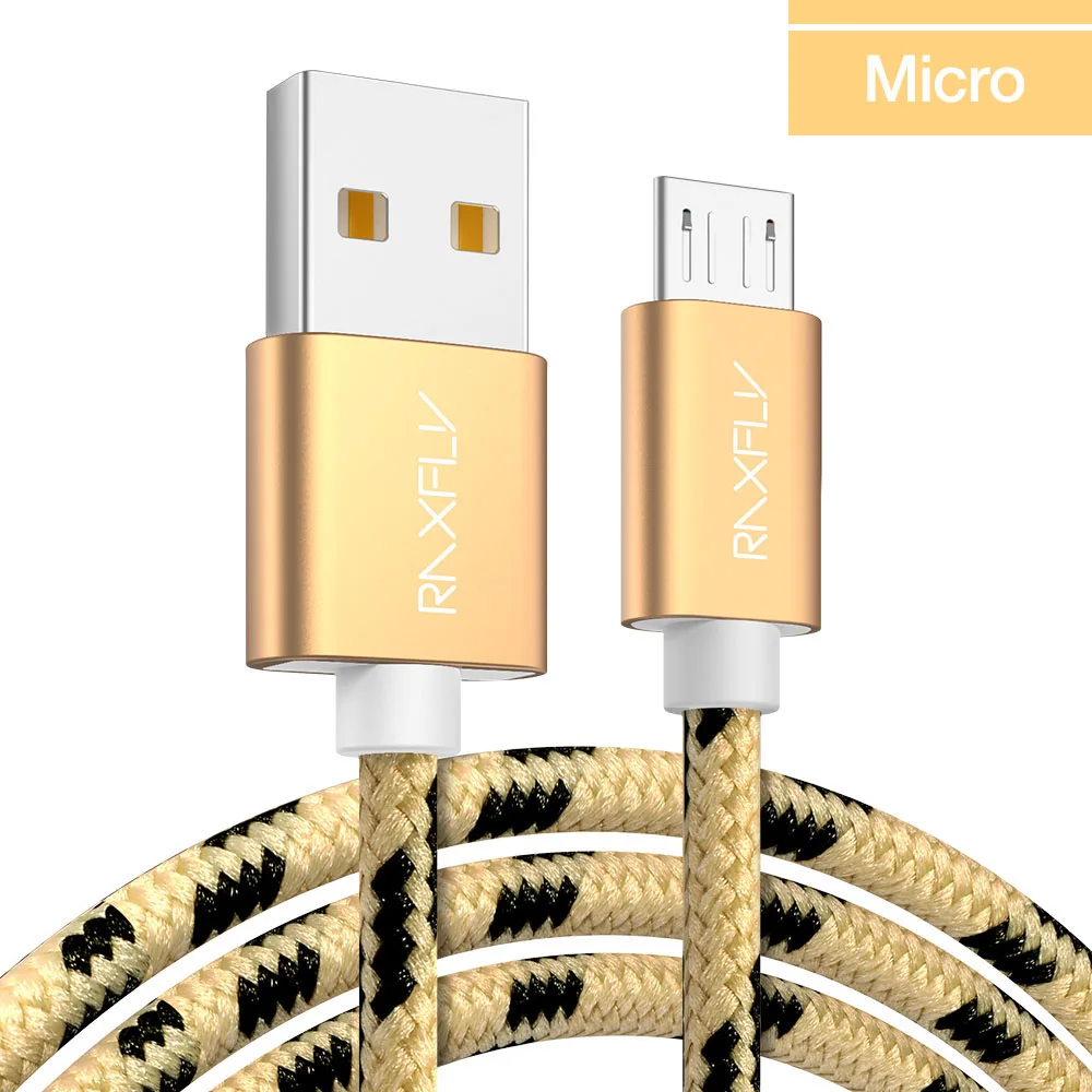 RAXFLY 2.4A Micro USB кабель для Xiaomi Redmi Note 7 Android телефонный кабель Micro зарядный провод USB Cabo MicroUSB для samsung S6 S7 - Цвет: Золотой