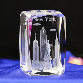 

Crafts Home Decor NewYork City K9 Crystal Laser 3D Internal Statue Sculpture Inter-engraving Figurines Miniatures Crystal Arts