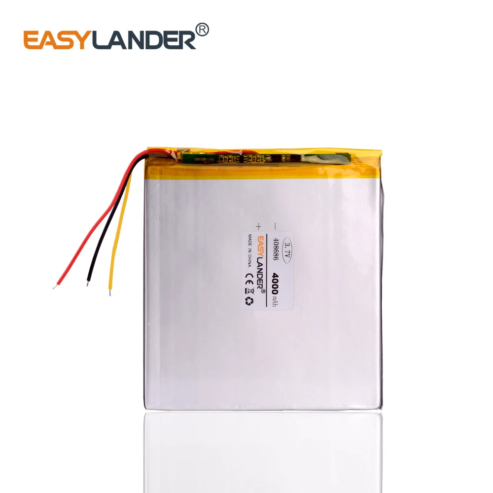 3 wire 3.7V 4000mAH 408686 Polymer lithium ion / Li ion battery for