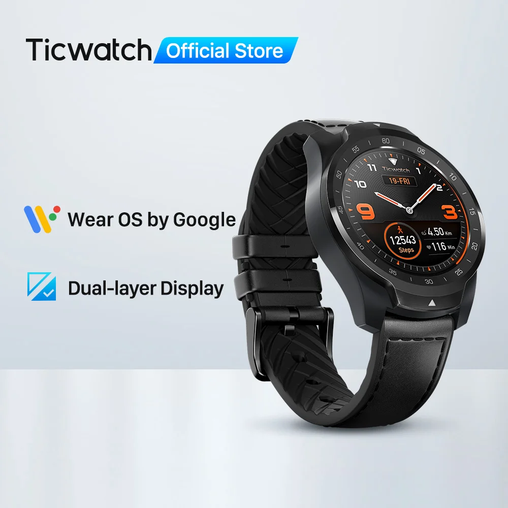 US $79.99 TicWatch Pro 512M Refurbished Mens Watch Wear OS by Google for iOS Android NFC Payment Built in GPS Waterproof Bluetooth