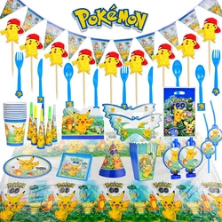 Poupée thème Pokemon Pikachu, décoration de fête d'anniversaire, assiette à dîner, cuillère de Table, Anime vaisselle de Table, jouet cadeau pour enfants 