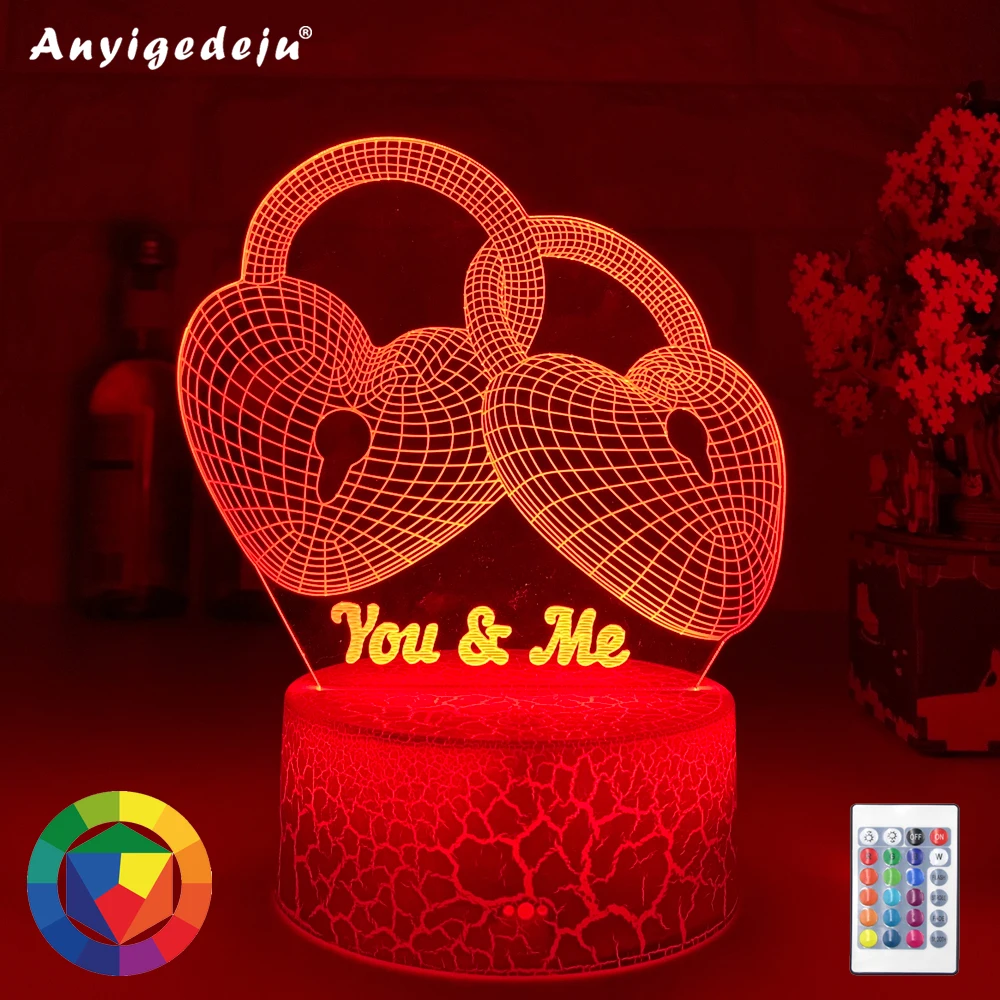 Романтический 3d светодиодный ночник в форме сердца голограмма акриловое волокно