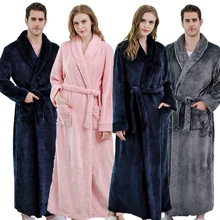 Женский и мужской удлиненный теплый халат из Добби кораллового флиса, зимний плотный фланелевый теплый банный халат, кимоно, халат для подружки невесты