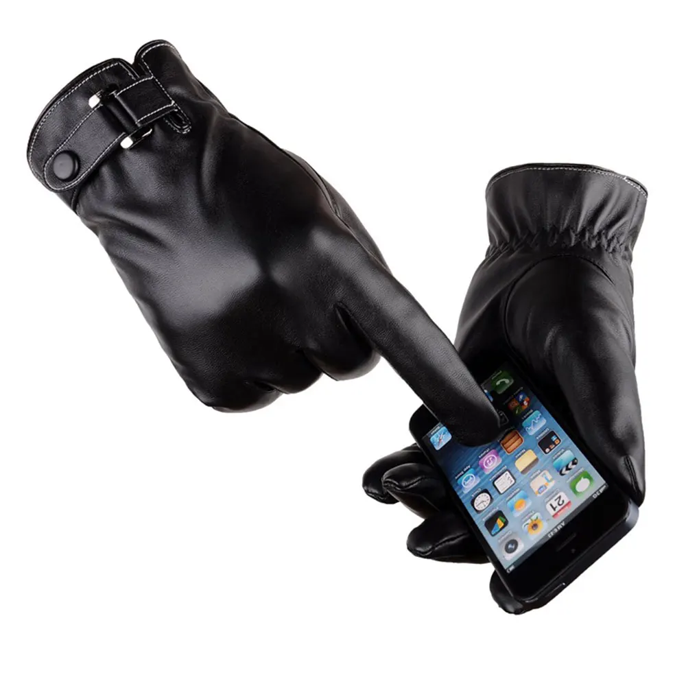 Зимние мужские перчатки с сенсорным экраном, кожаные перчатки из искусственной кожи, теплые варежки для вождения, Утепленные перчатки, модные мужские перчатки G016