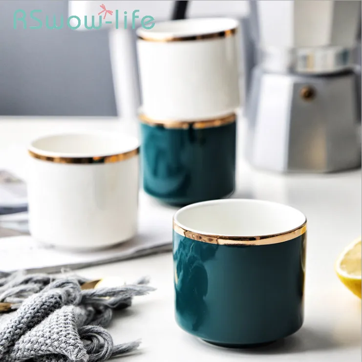 

Simple Retro Gold Rim Tableware Peacock Green Ceramic Cup Hotel Household Tea Cups Coffee Cup Drinkware For Kitchen Supplies