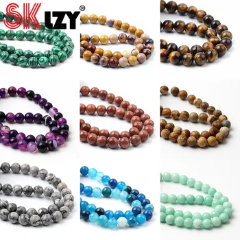 

Natural Round Stone Beads Tiger Eye Amazonite Garnet Howlite Turquoises Quartz Loose Beads For Jewelry Making Diy 4-12mm