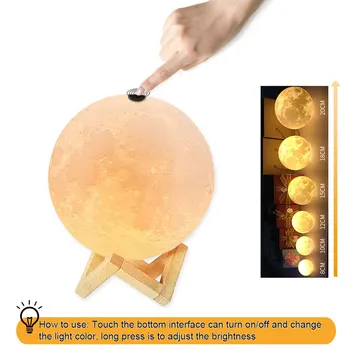 

3D Light Touch Switch Rechargeable Moon Lamp 2 Color Change 3D Print Lamp Moon Bedroom Bookcase Night Light Home Decor Creative