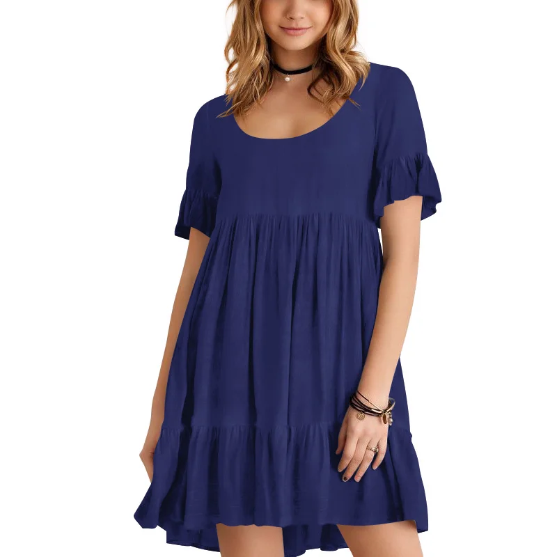 royal blue Летнее модное гребешок цельное платье новое поступление женское свободное однотонное платье с открытой спиной женское Повседневное платье Vestidos De Verano - Цвет: royal blue