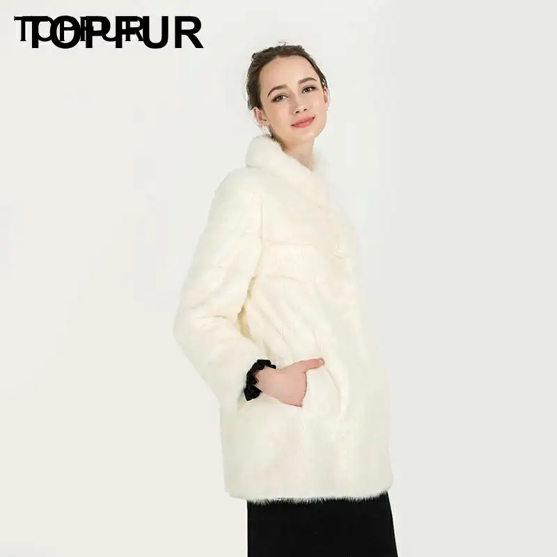 TOPFUR Новое поступление роскошная норковая шуба для женщин с воротником мандарин 75 см Обычная шуба белая норковая шуба