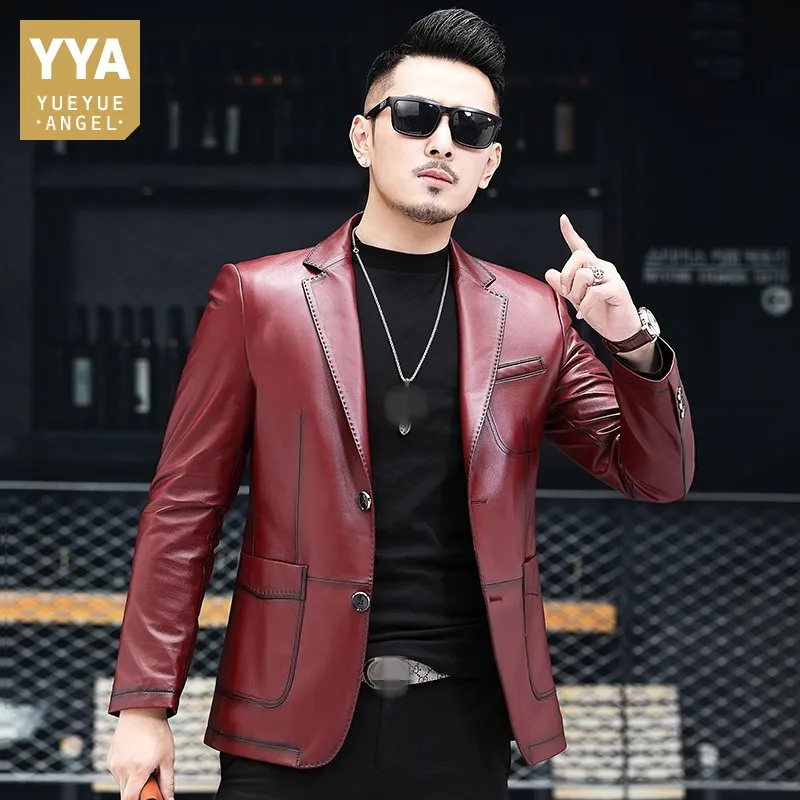 Brand Genuine Leather Suit Jacket Men Business Casual Sheepskin Jacket