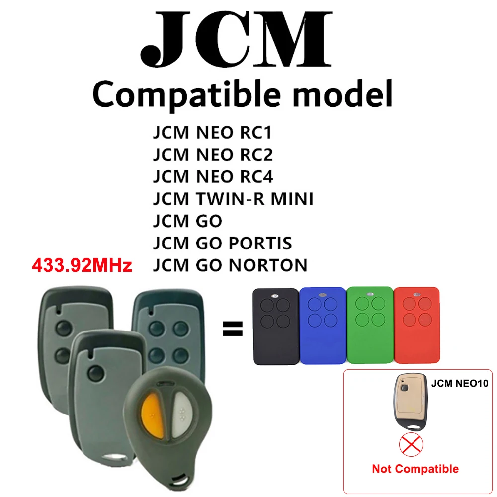 JCM NEO / JCM TWIN-R MINI Control remoto para puerta de garaje 433,92 MHz garaje abridor de mando 433MHz puerta Control remoto Replicante