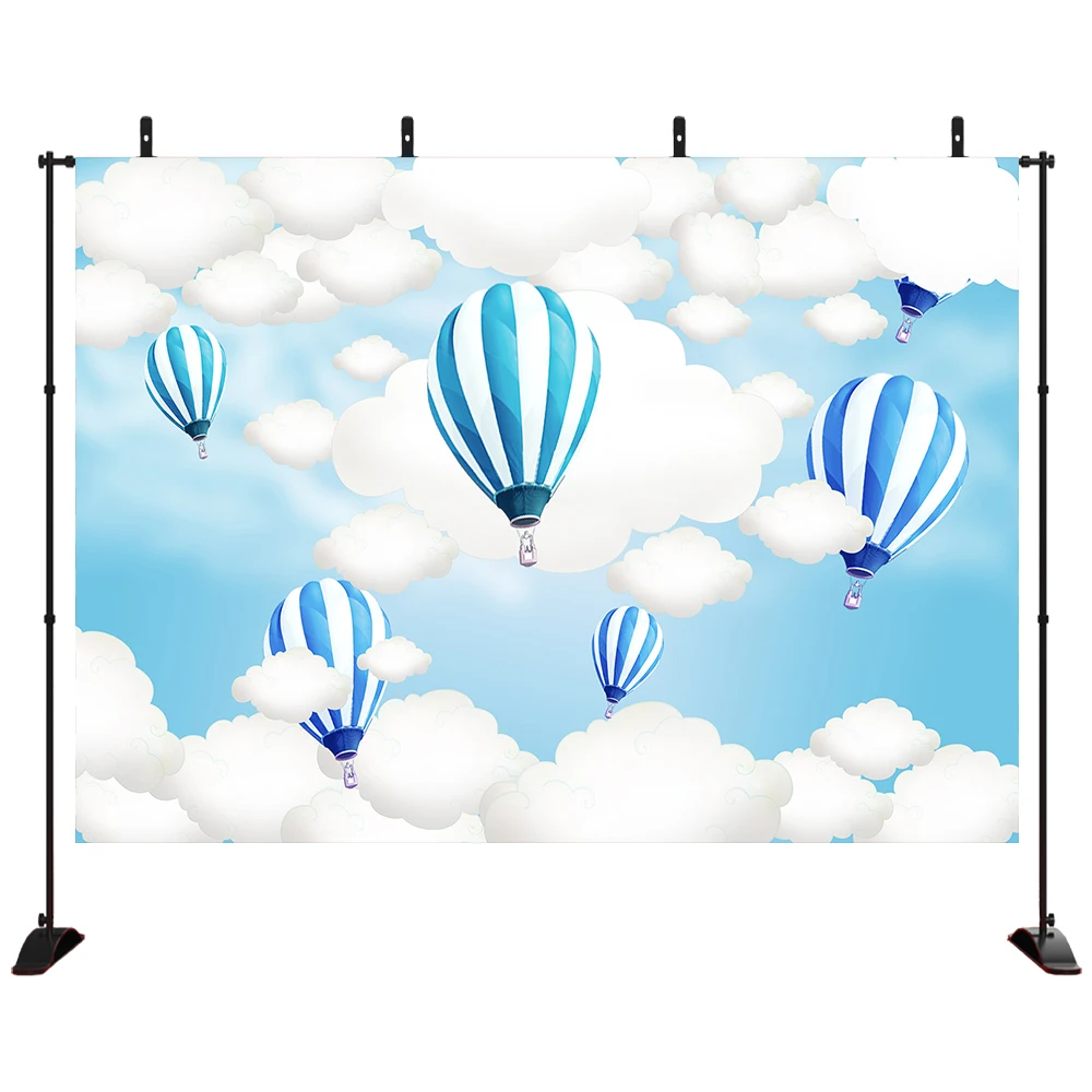 

Hot Air Balloon Photo Studio Backdrop Props Kids Birthday Party Decorations Blue Sky and White Clouds Baby Shower Photography