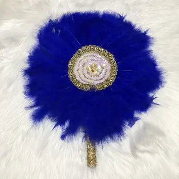 

5pcs African Beige Turkey Feather Hand Fan Handmade Fans for Wedding Decoration Hand Fan with Stones Single side Feather Fan-30