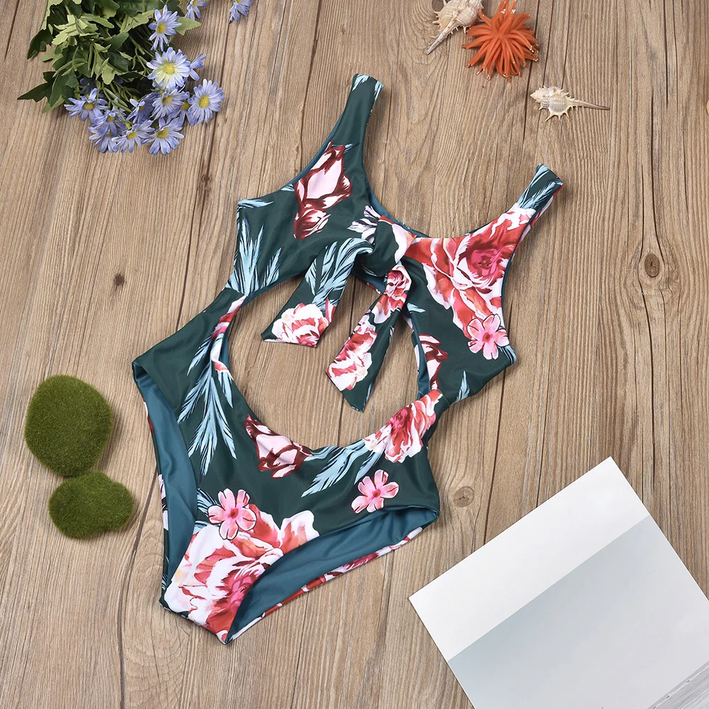 

Toddler Baby Girl Baby Floral Swimsuit One-piece Floral Swimsuit Swimwear Summer Dark Green Cute Bikini new