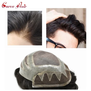 

Lace Front Mens Toupee Durble MONO Hairpieces Hand Tied Medium Density Black Human Hair Replacement System Indian Remy Hairpiece