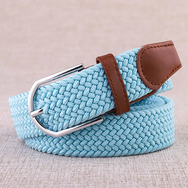LightBlue Высококачественные модные эластичные холщовые ремни для женщин, вязаный регулируемый ремень с пряжкой, мужские холщовые ремни для джинсов Новинка - Цвет: LightBlue