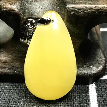 

Top Natural Yellow Amber Pendant For Woman Man Crystal 25x15x6mm Beads Water Drop Stone Silver Necklace Pendant Jewelry AAAAA